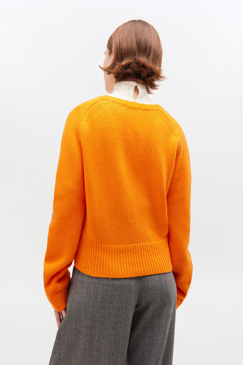 Orange V-neck Jumper, Cashmere, in colour Orange Tiger - 3 - GANNI