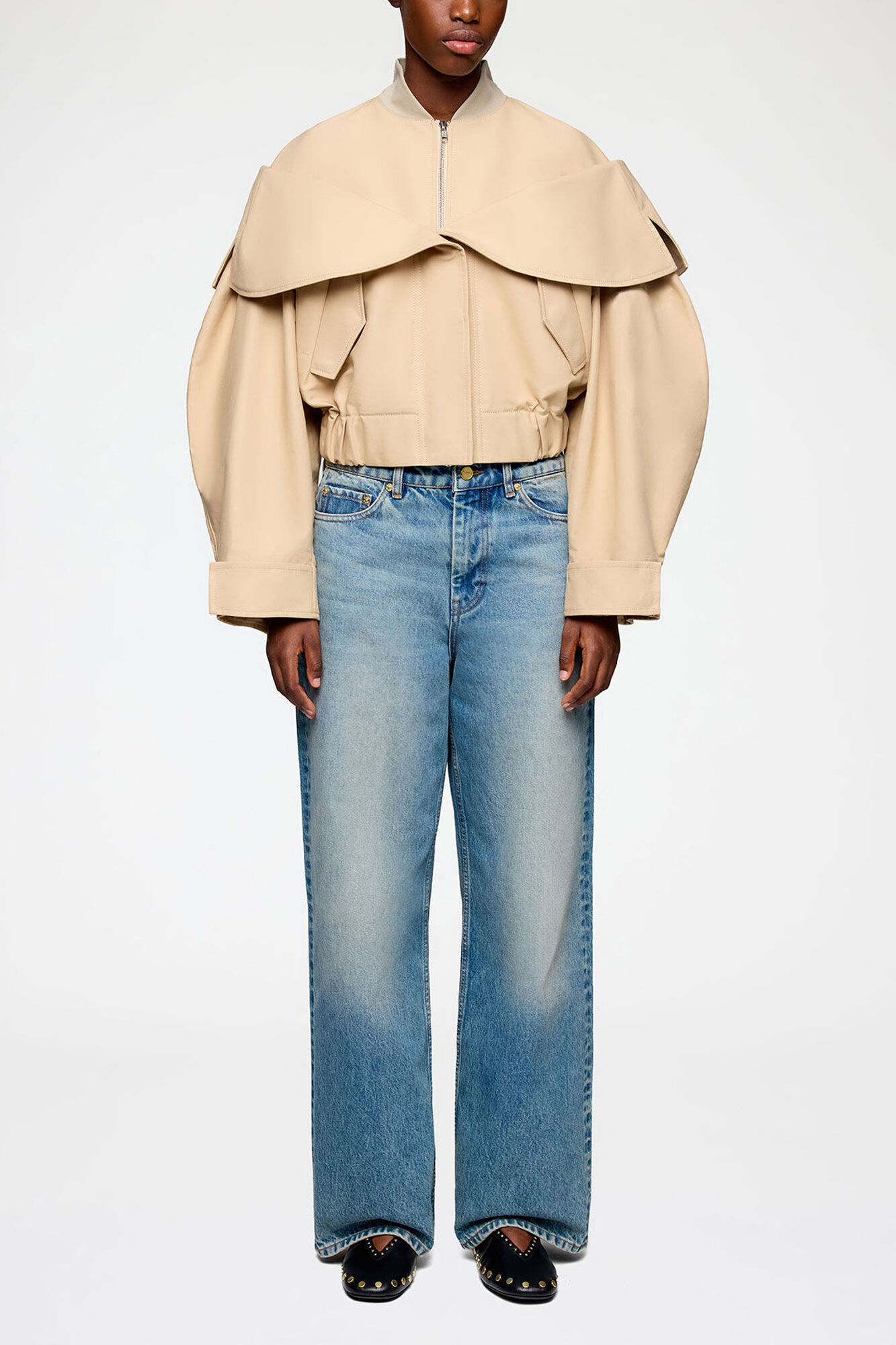 Bomber in Beige Cotton, Organic Cotton, in colour Warm Sand - 1 - GANNI