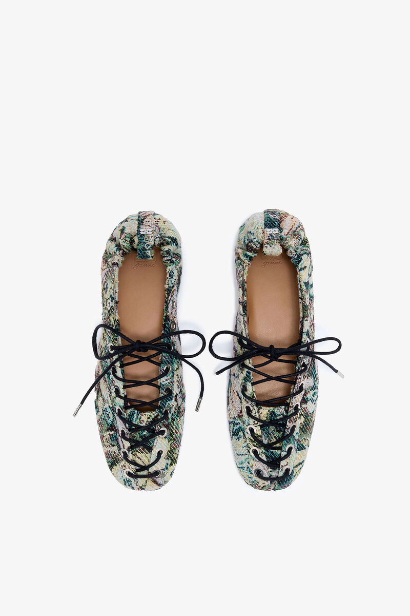 Tapestry Lace-Up Ballerinas, Acryl, in colour Jadeite - 3 - GANNI