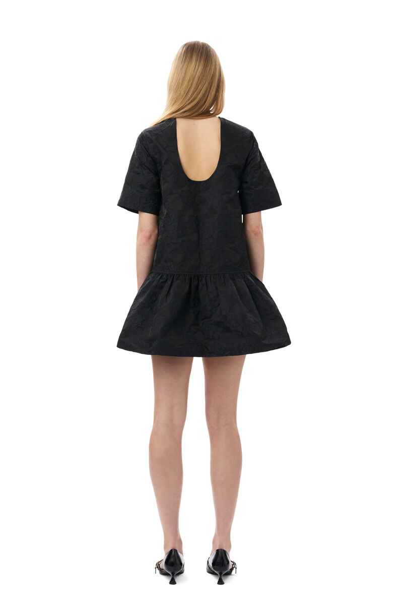 Black Botanical Jacquard Open-back Mini Dress, Polyamide, in colour Black - 4 - GANNI