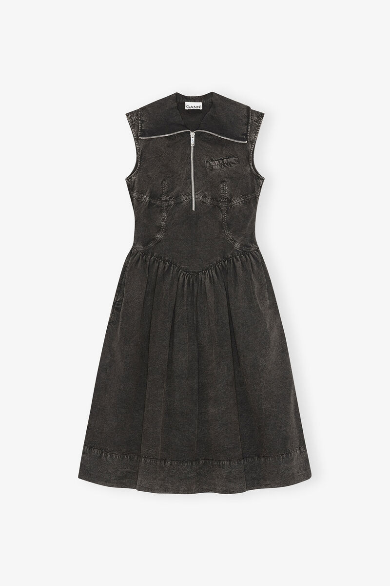 Kl&auml;nning i svart bomull, Organic Cotton, in colour Black - 1 - GANNI