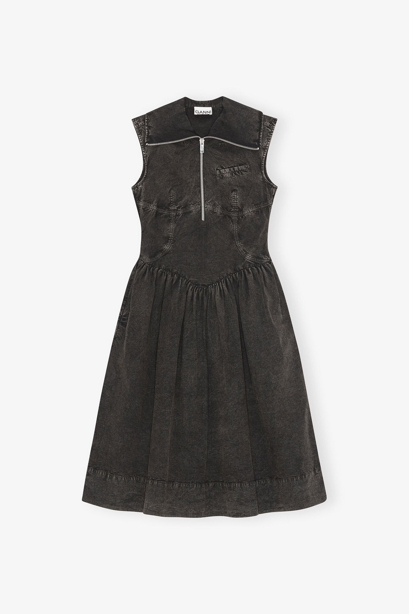 Kl&auml;nning i svart bomull, Organic Cotton, in colour Black - 1 - GANNI