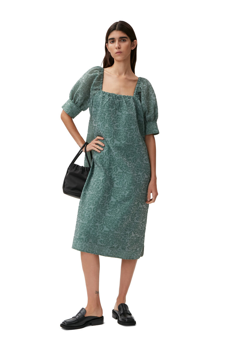 Jacquard Midi Dress, Polyamide, in colour Myrtle - 1 - GANNI