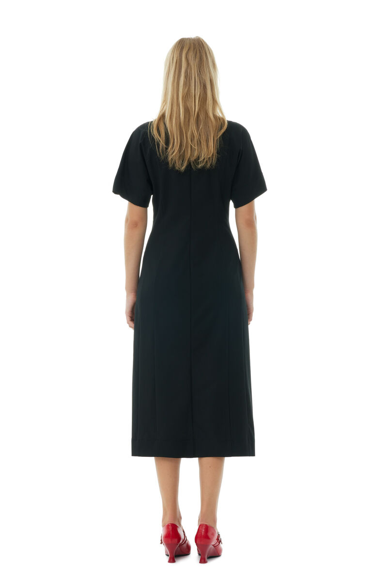 Black Drapey Melange Midi klänning, Elastane, in colour Black - 4 - GANNI