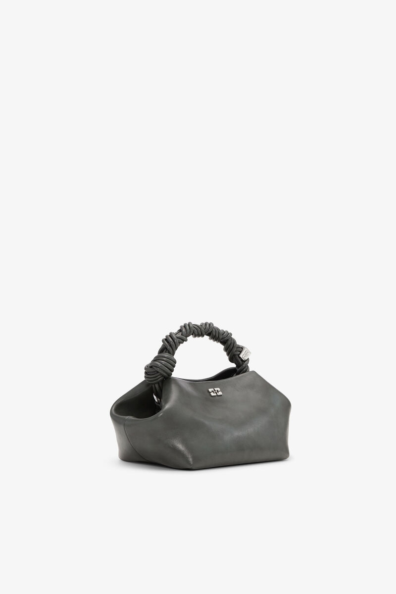 Dark Grey Small Bou Bag, Recycled Leather, in colour Steal Grey - 2 - GANNI