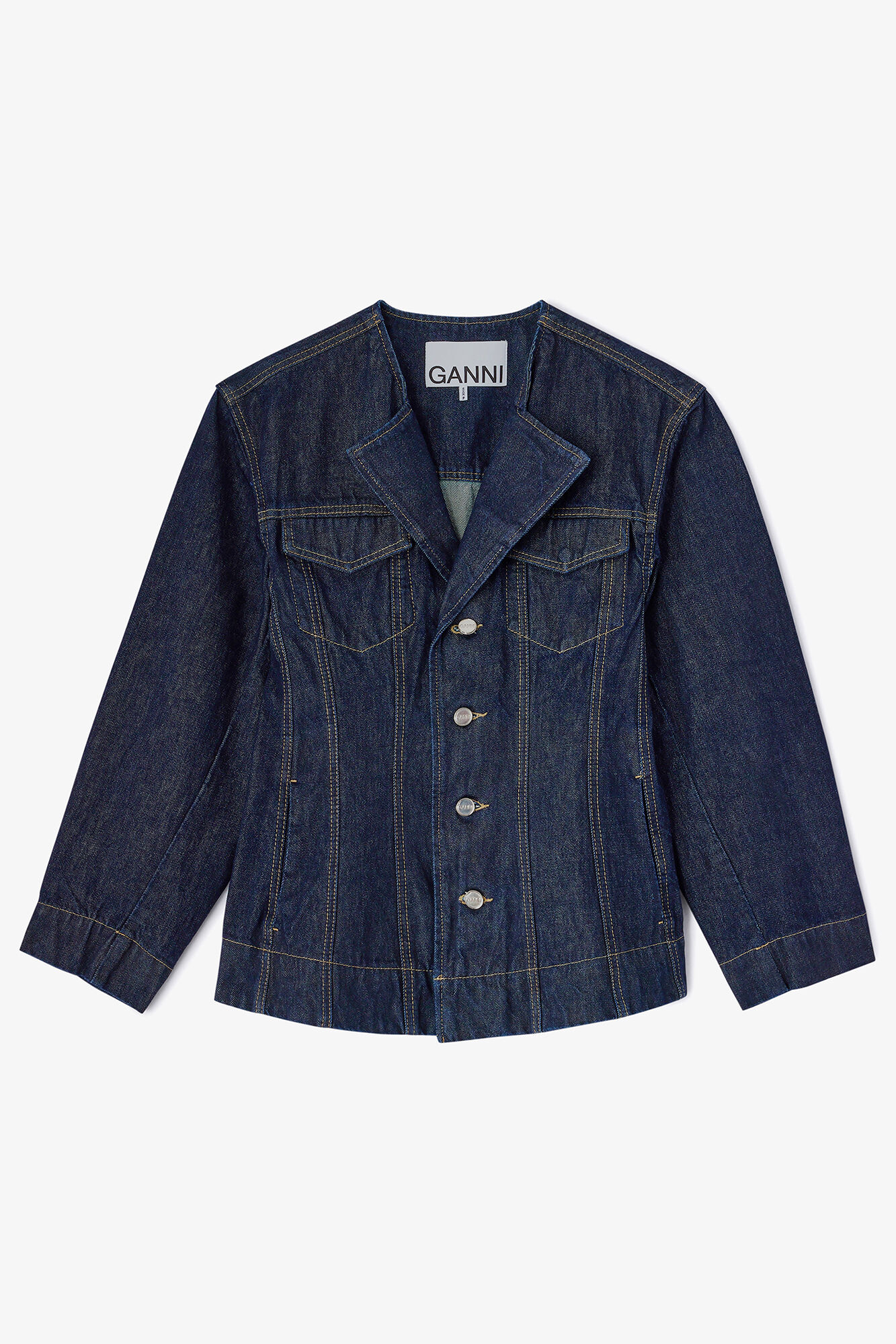 M&ouml;rksk&ouml;ljd denimkavaj, Organic Cotton, in colour Rinse - 1 - GANNI