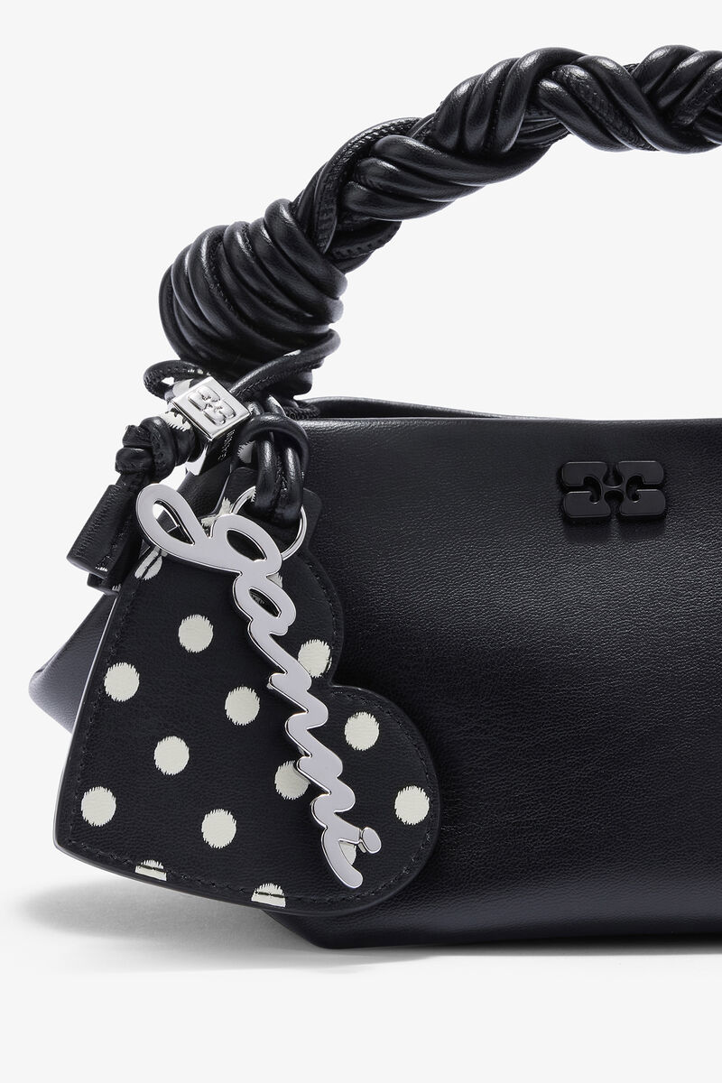 Heart Mirror with Dots, Recycled Leather, in colour Black - 3 - GANNI