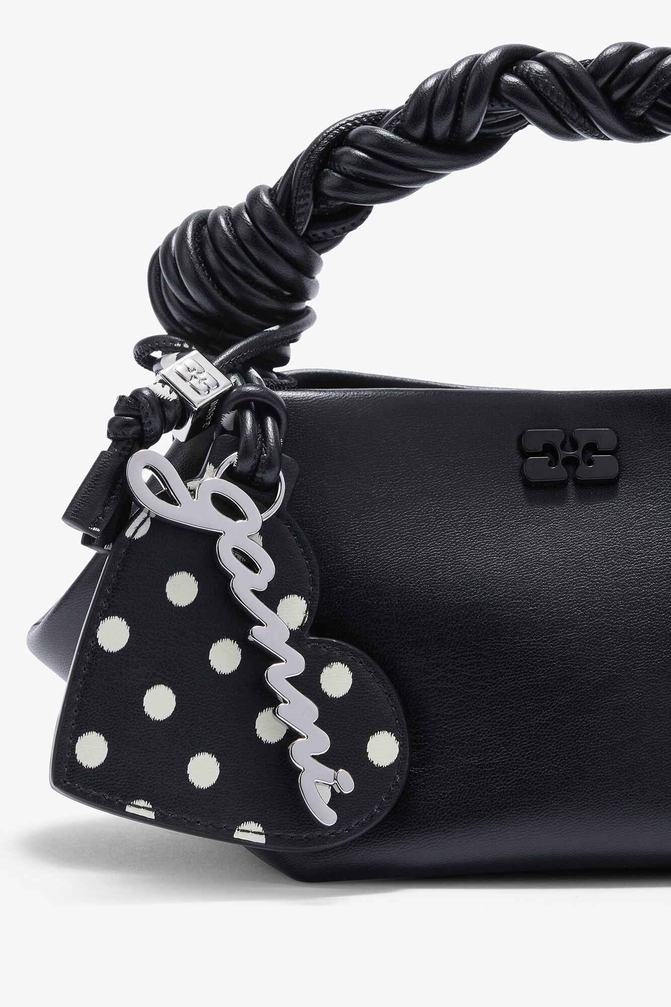 Heart Mirror with Dots, Recycled Leather, in colour Black - 3 - GANNI