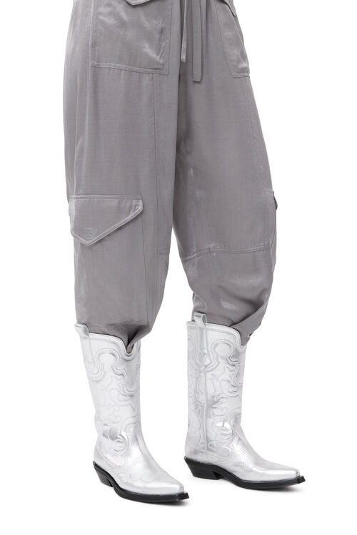 Bottes Silver Mid Shaft Embroidered Western, Polyester, in colour Silver - 1 - GANNI