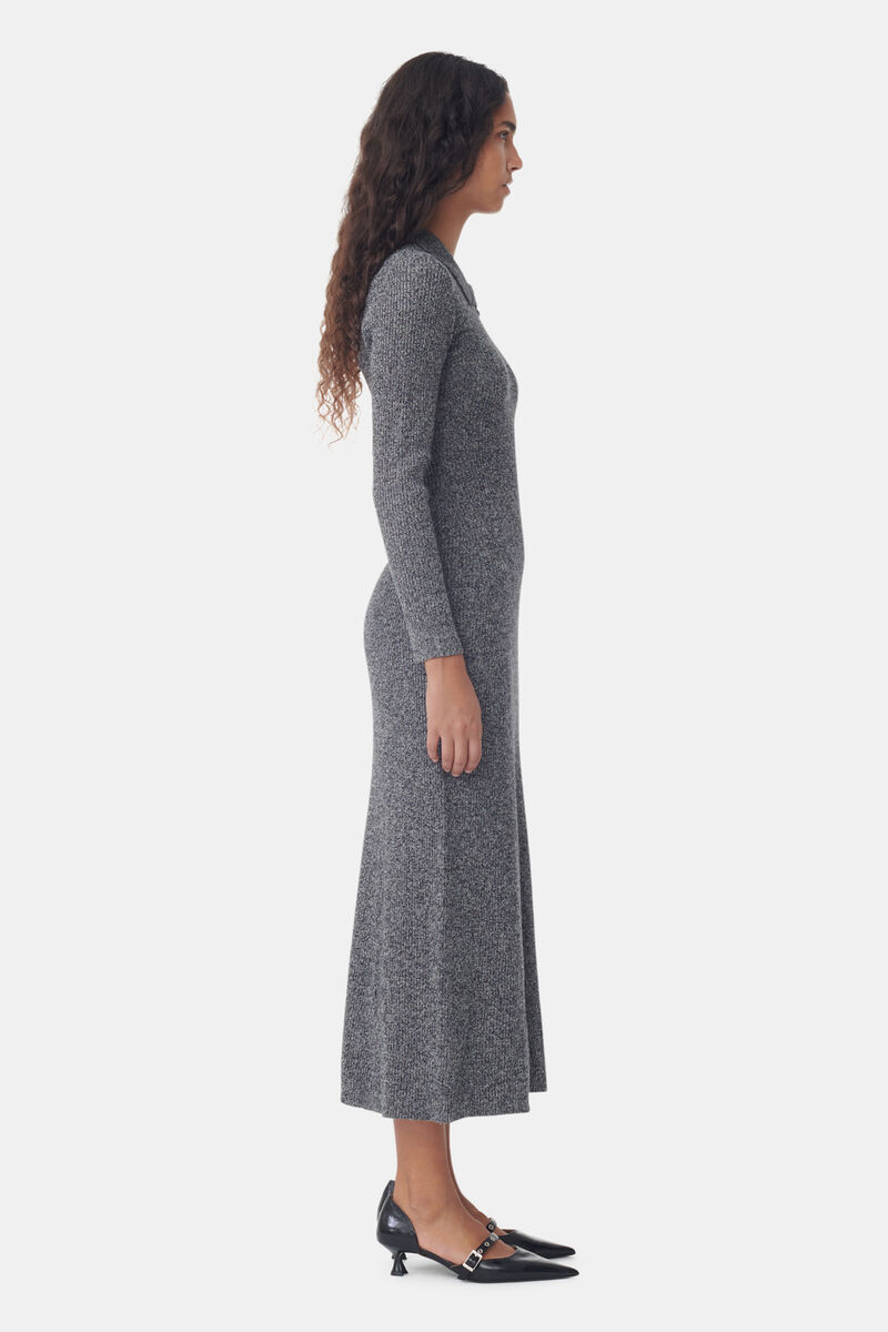 Grey Collar Maxi Dress, Cashmere, in colour Ebony Melange - 3 - GANNI