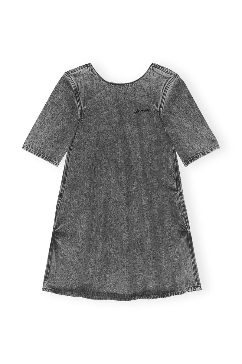 Snow Washed Denim A-line Mini Dress, Cotton, in colour Black Washed - 1 - GANNI