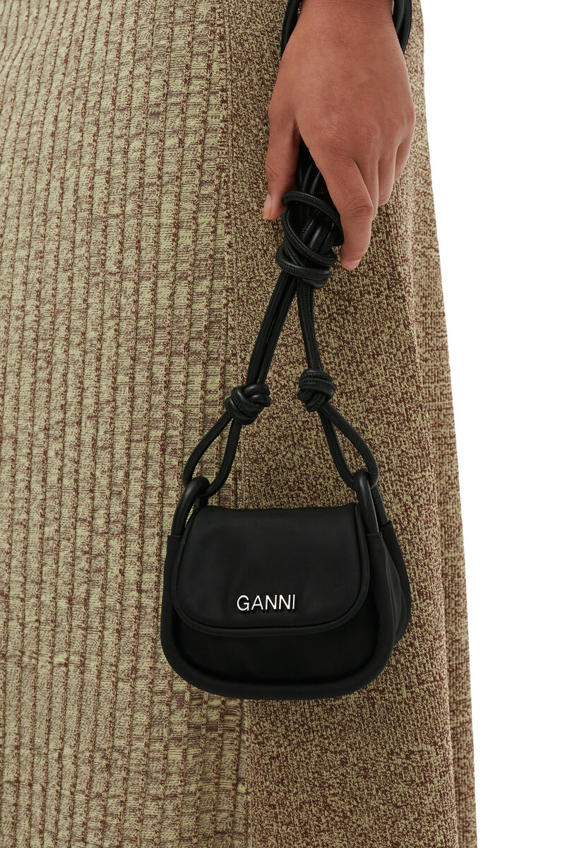 Black Knot Mini Flap Over Bag, Nylon, in colour Black - 1 - GANNI