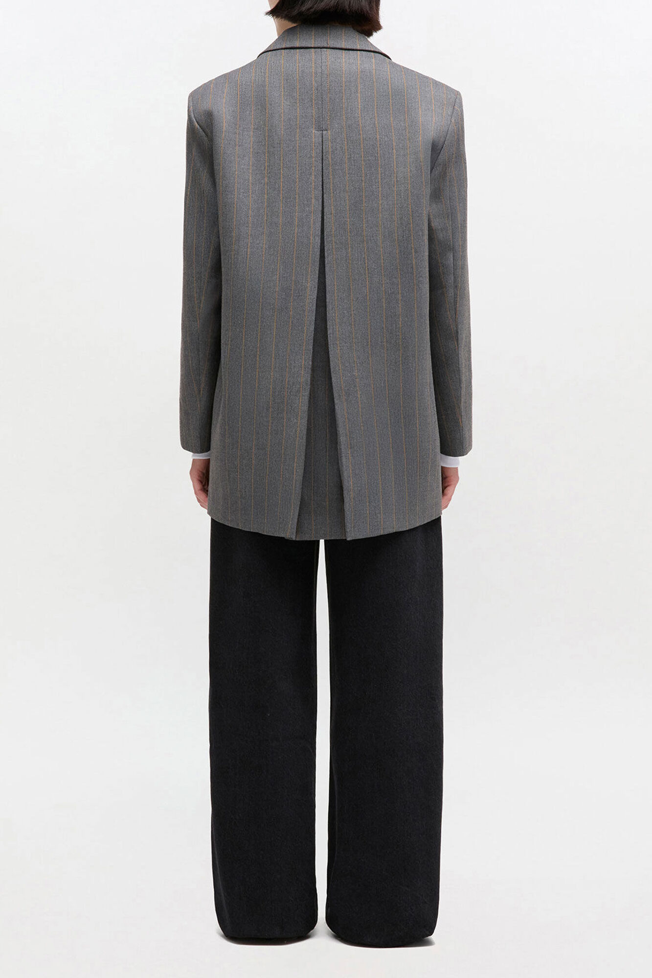 Grey Stripe Wool Blazer, Wool, in colour Pewter Melange - 2 - GANNI