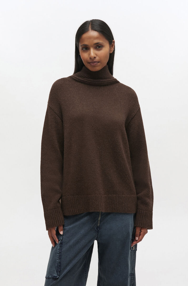 Brauner Pullover mit offenem R&uuml;cken, Wool, in colour Shaved Chocolate - 1 - GANNI