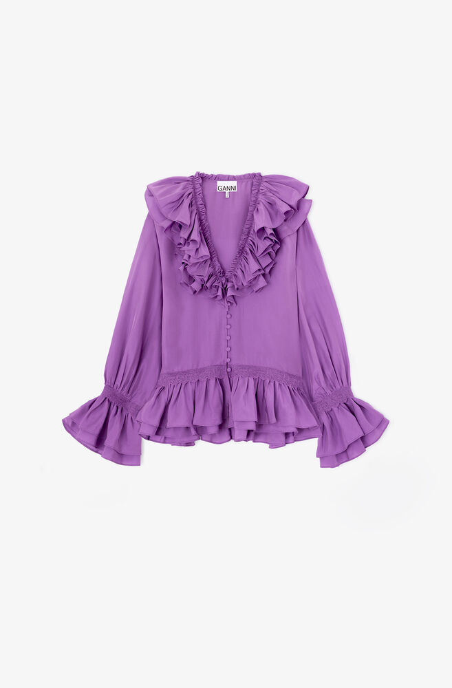 Blouse in Viscose Silk, Bright Violet