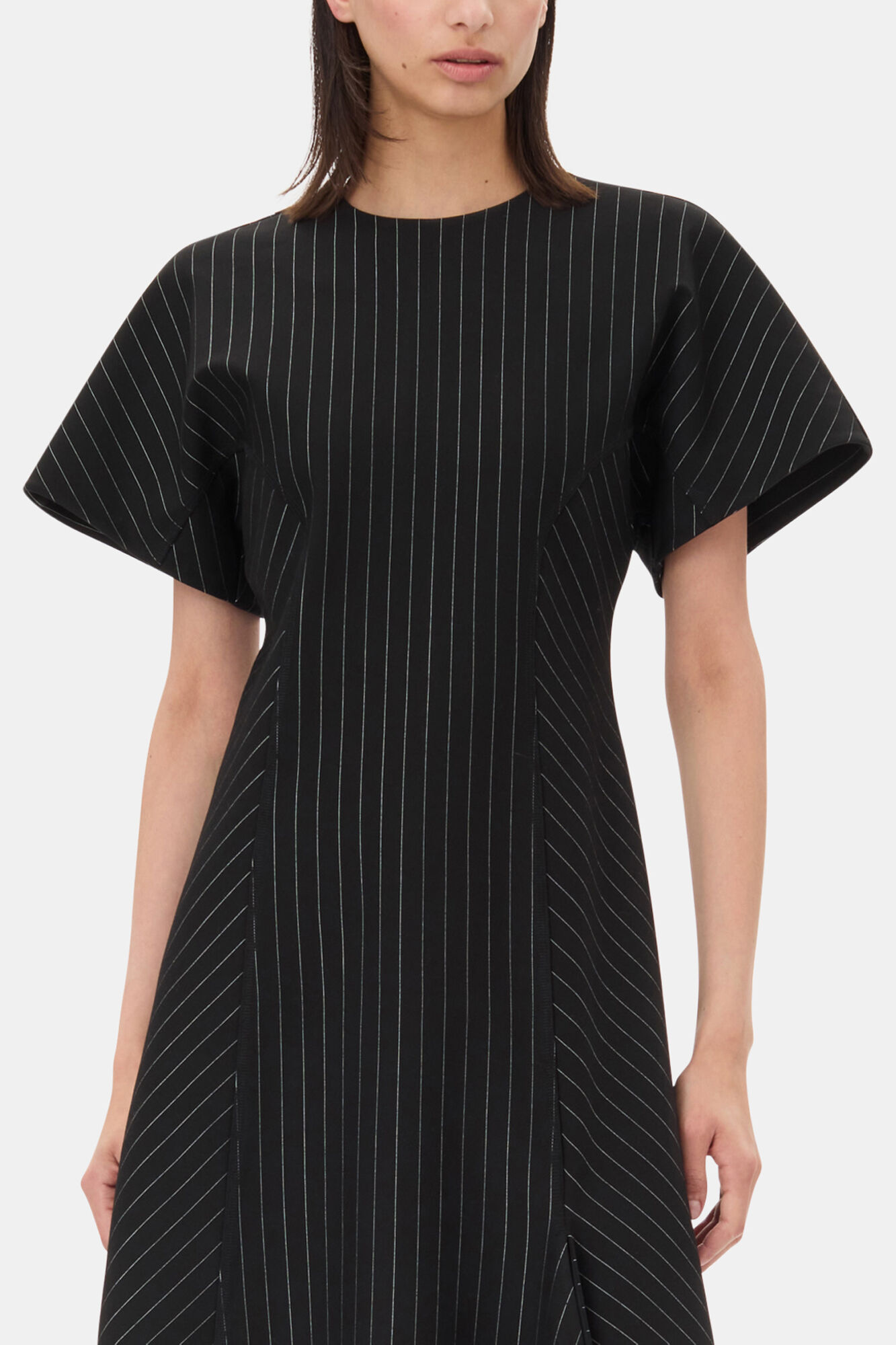 Black Pinstripe Long Dress, LENZING&trade; ECOVERO&trade;, in colour Black - 2 - GANNI