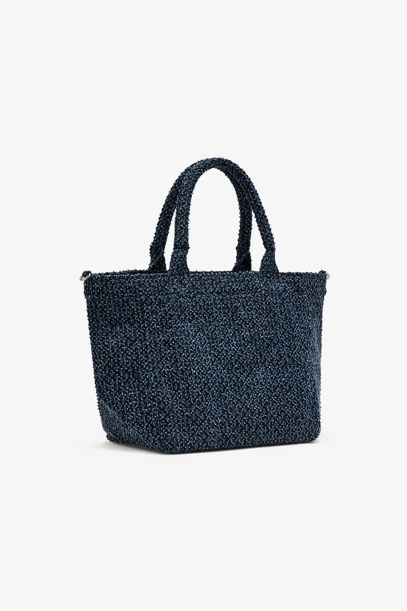 Tweed Denim Small Bear Tote, in colour Rinse - 2 - GANNI
