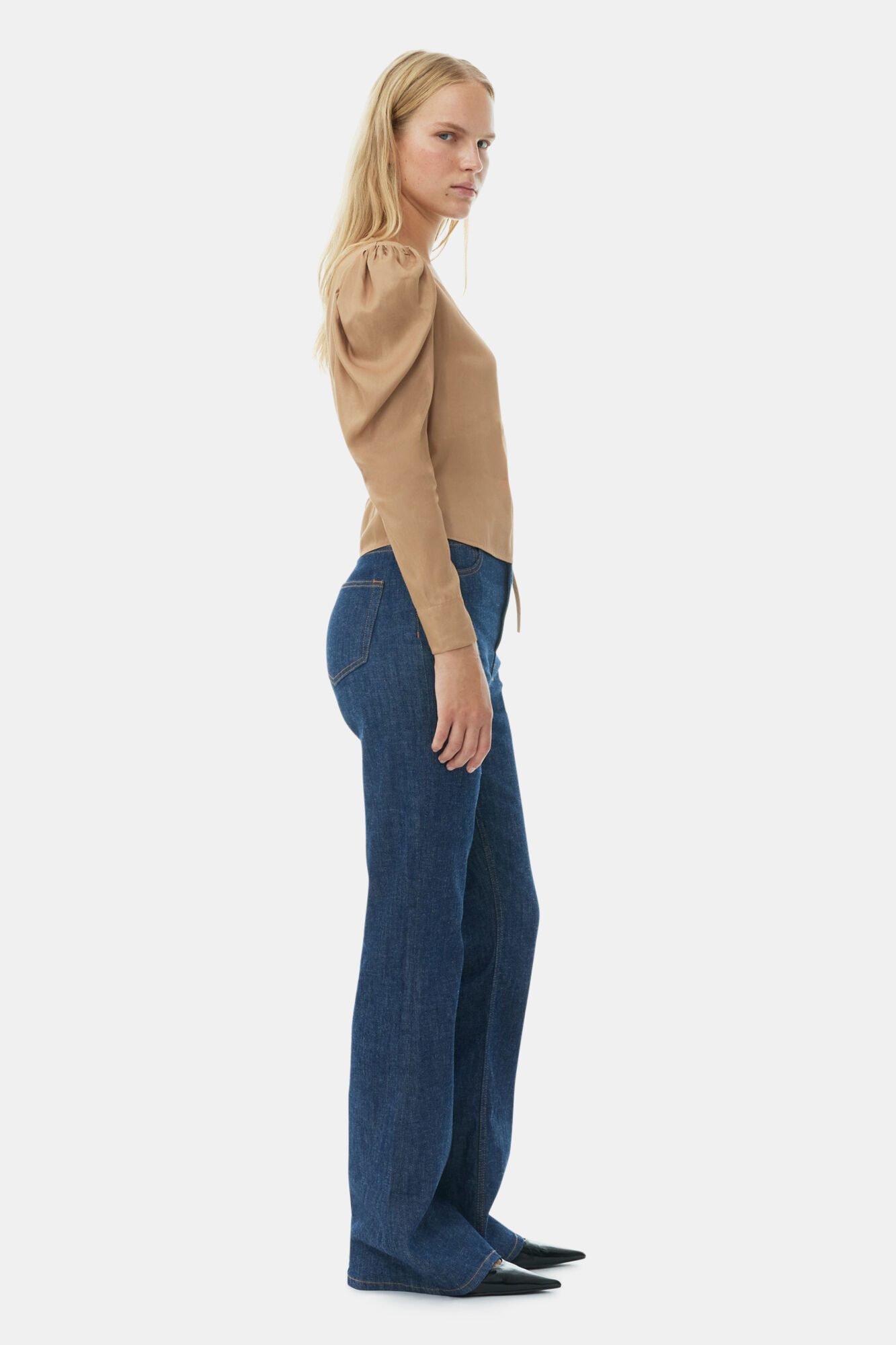 Brown Twill Wrap Blouse, Ecovero Viscose, in colour Tiger's Eye - 3 - GANNI
