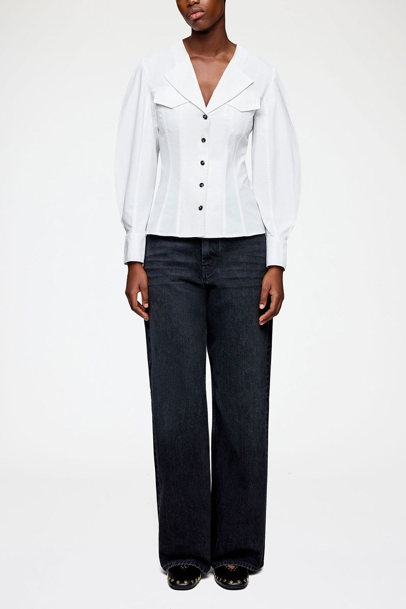Shirt in White Cotton, Organic Cotton, in colour Bright White - 1 - GANNI