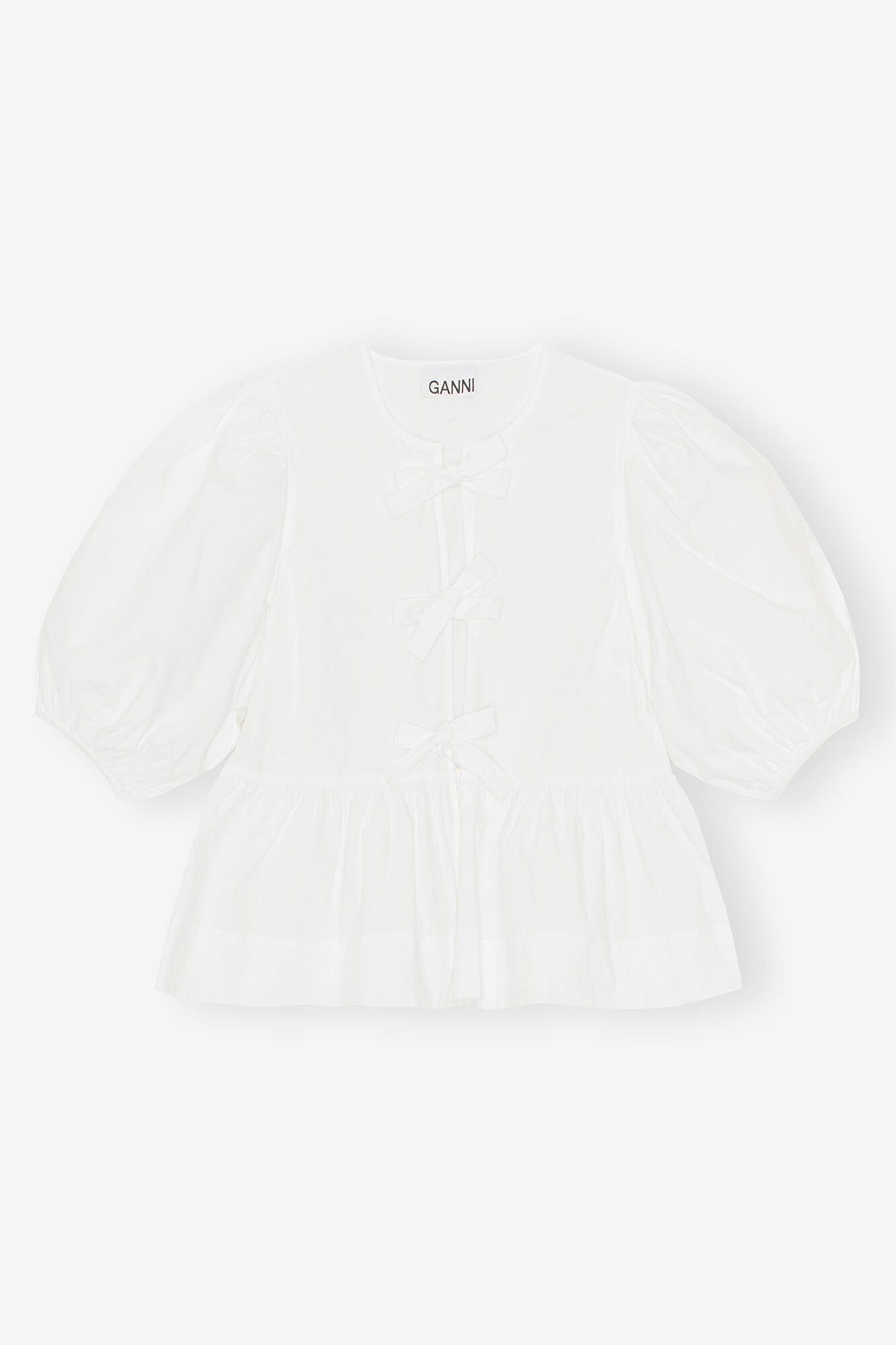 Cotton Poplin Peplum Tie Blouse, Organic Cotton, in colour Bright White - 1 - GANNI