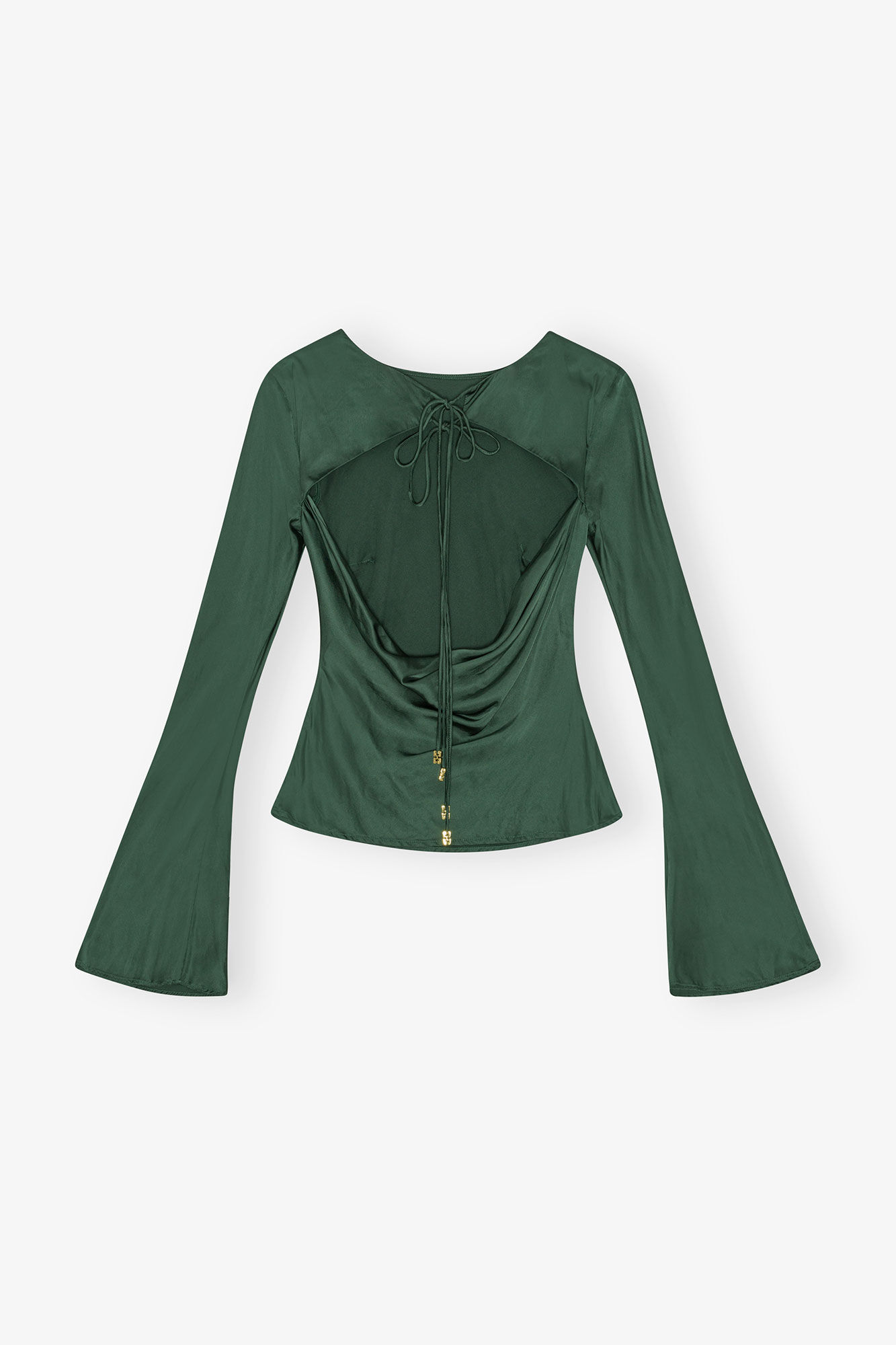 Green Satin Blouse, Elastane, in colour Pineneedle - 2 - GANNI