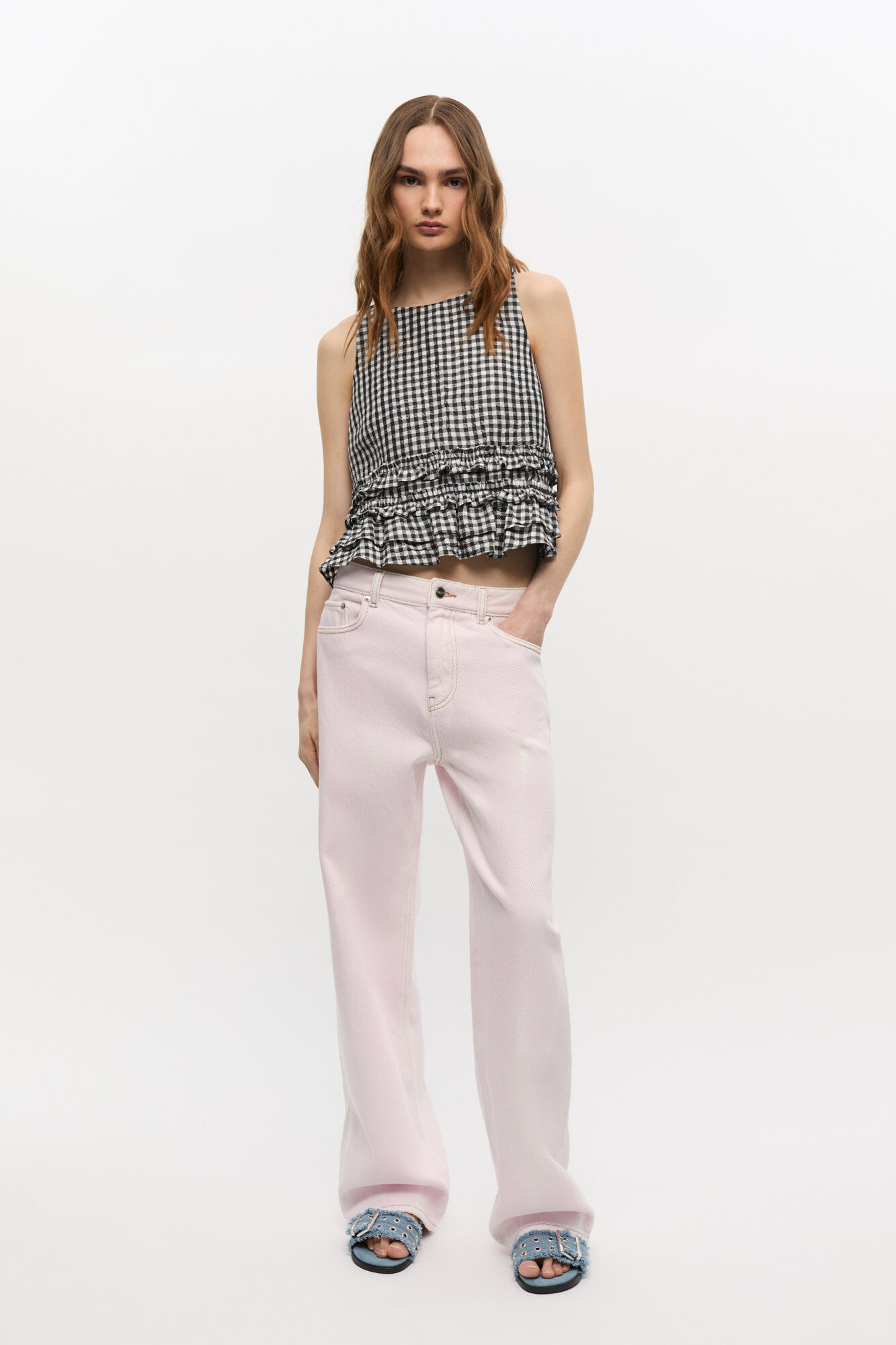 Pink Washed Izey Jeans, Cotton, in colour Chalk Pink - 1 - GANNI