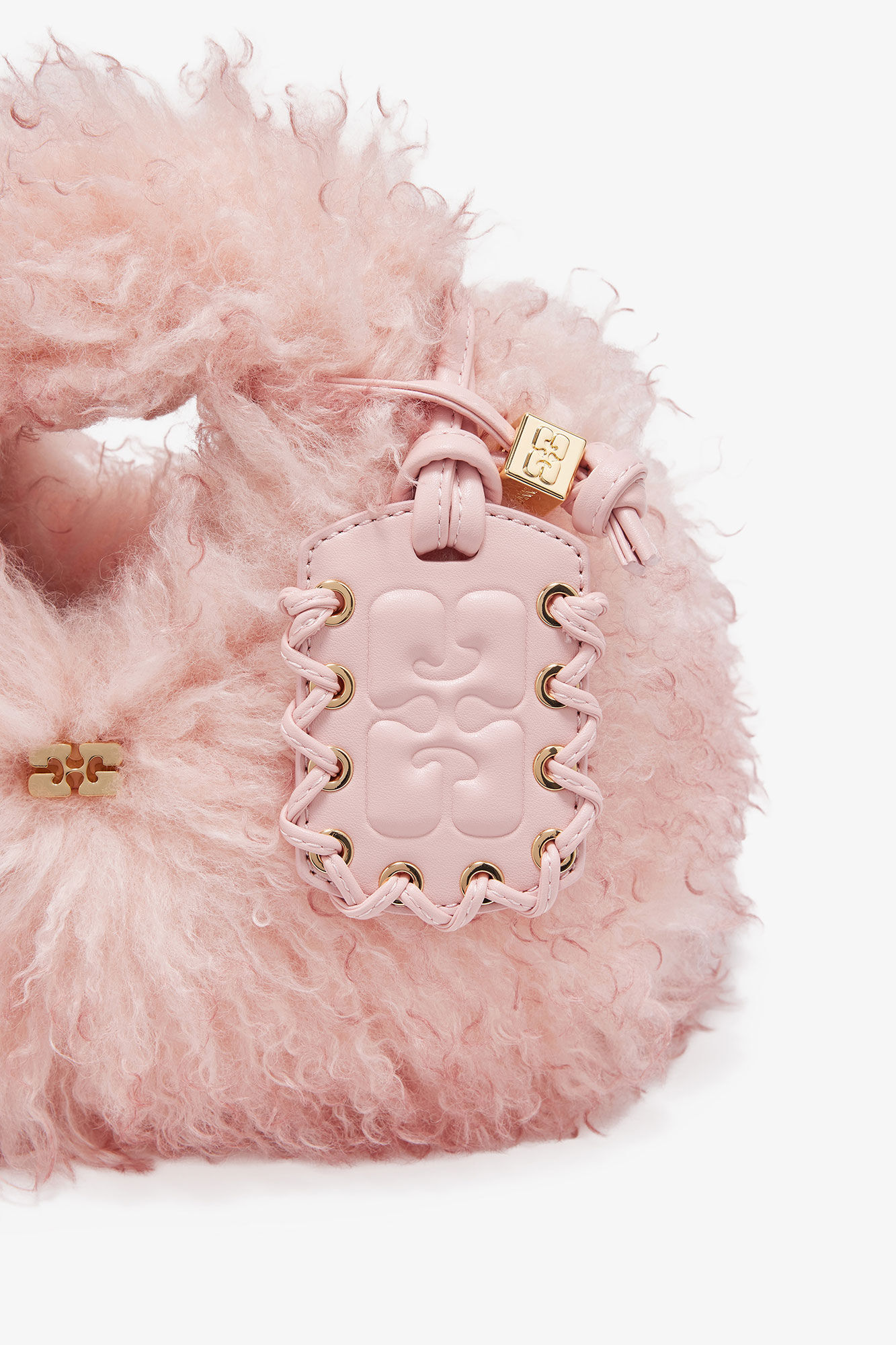 Pink Fur Mini Hobo Bag, Recycled Polyester, in colour Mary's Rose - 4 - GANNI