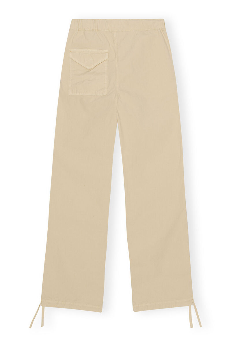 Pantalon à cordon de serrage en toile de coton délavé, Elastane, in colour Pale Khaki - 2 - GANNI
