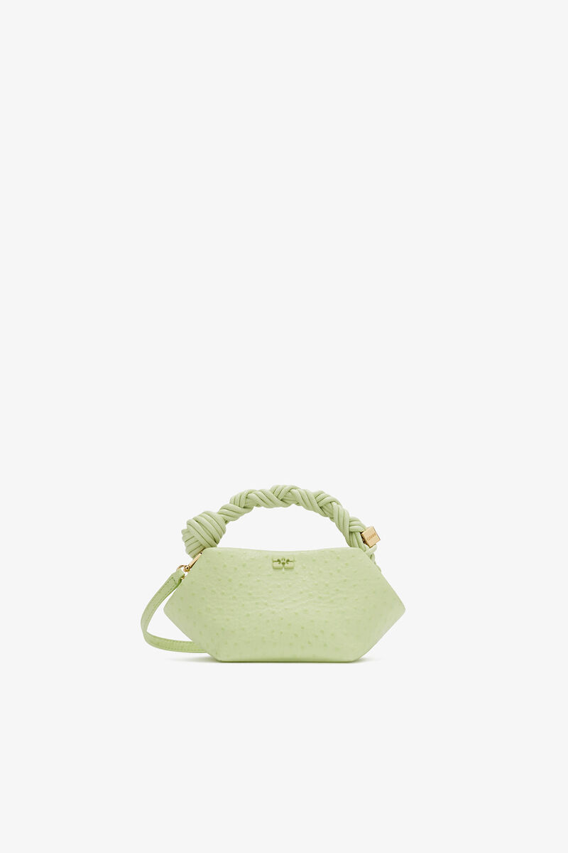 Mini Bou Bag in Green Ostrich, Recycled Polyester, in colour Lily Green - 1 - GANNI