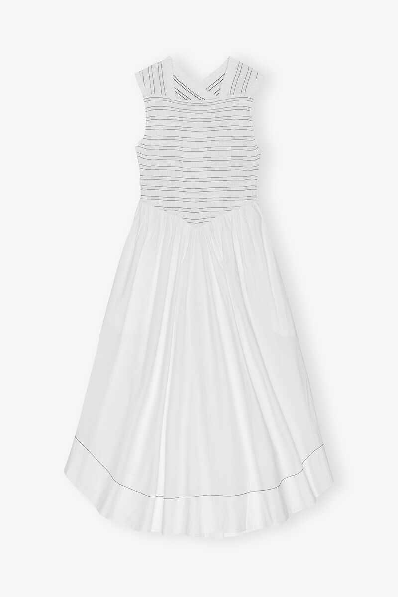 Robe midi fronc&eacute;e en coton stretch d&eacute;lav&eacute;, Cotton, in colour Bright White - 1 - GANNI