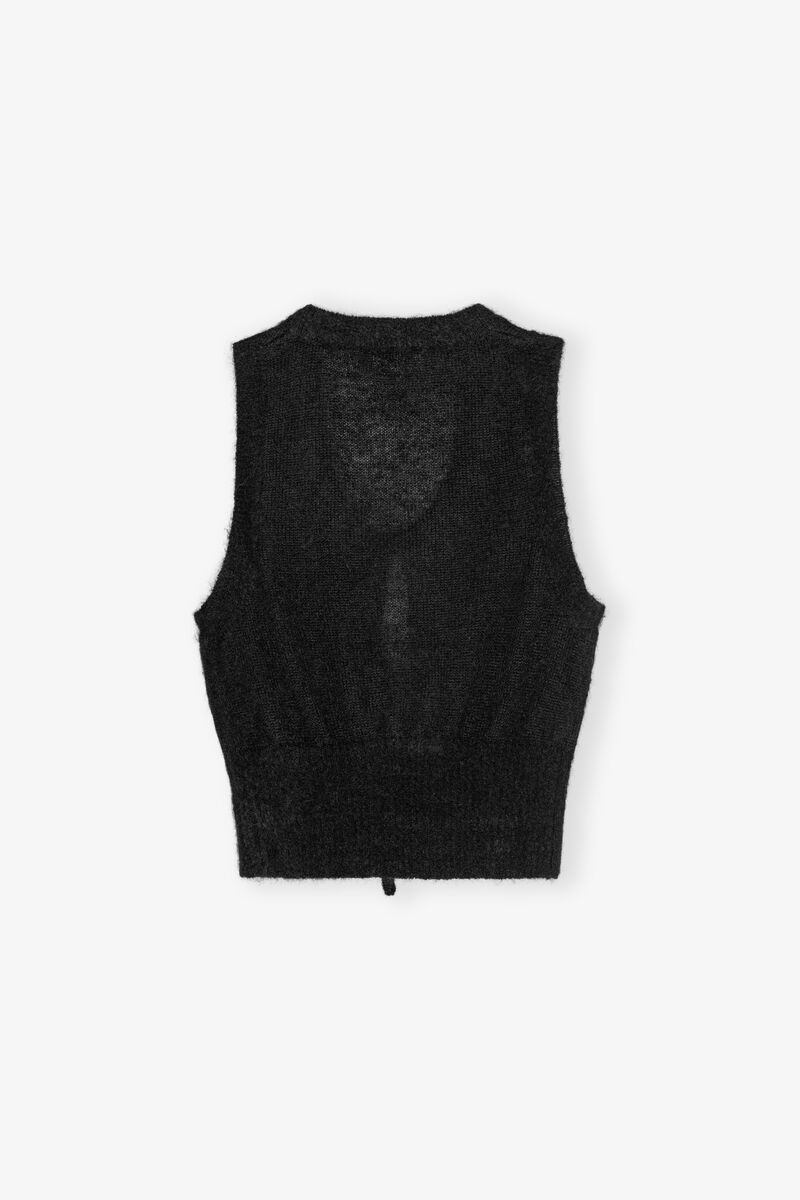 Black Tie String Vest, Merino Wool, in colour Black - 2 - GANNI