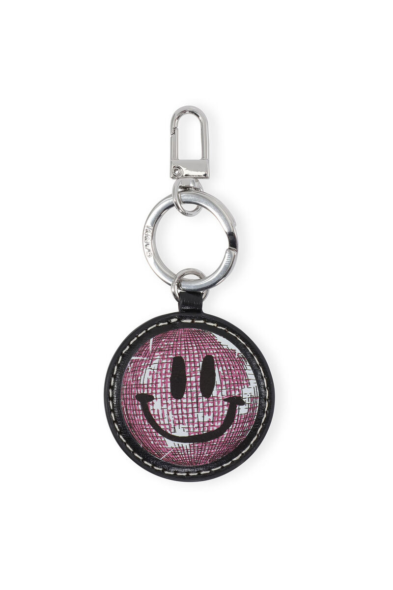 Banner Smiley Keychain, Leather, in colour Black - 1 - GANNI