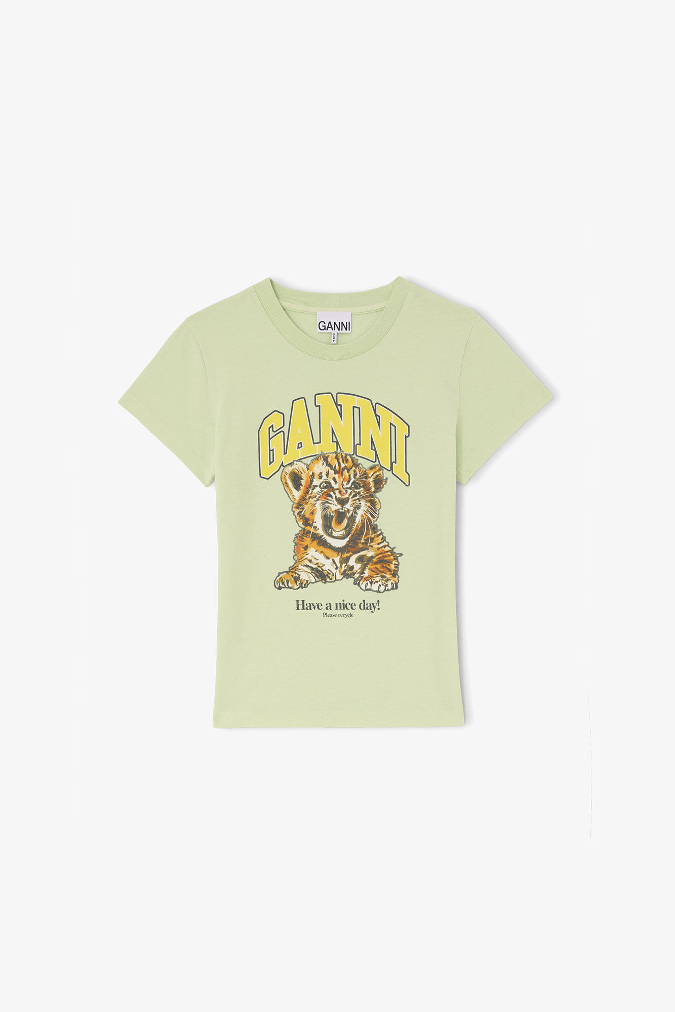 Baby Fit T-shirt with Tiger, Organic Cotton, in colour Seedling - 1 - GANNI