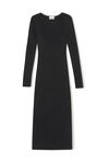 Ribbstickad åtsittande mellanlång klänning i rayon, Elastane, in colour Black - 1 - GANNI