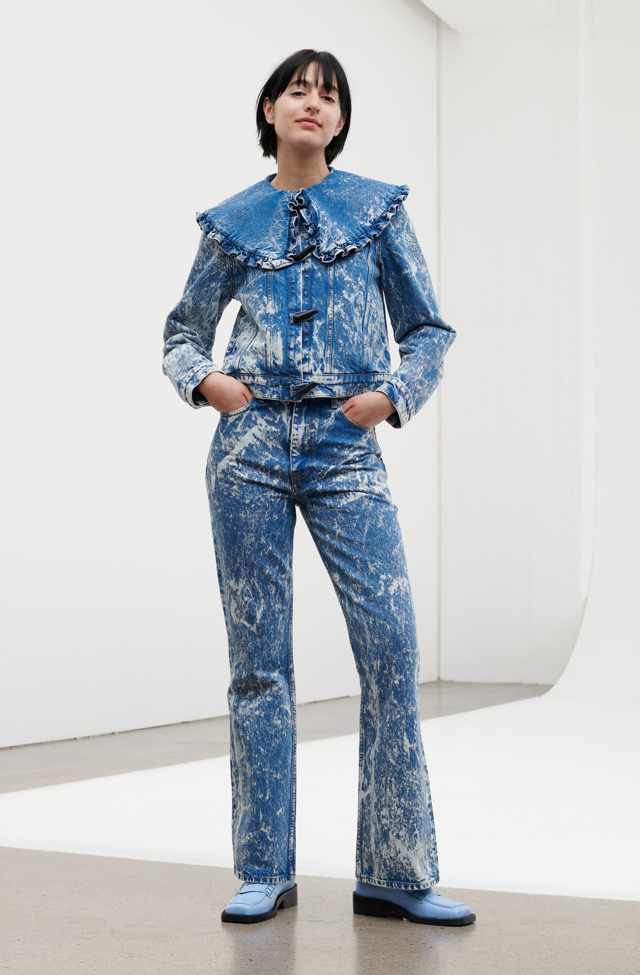 Bleach Bleach Denim Ruffle Collar Denim Jacket GANNI UK