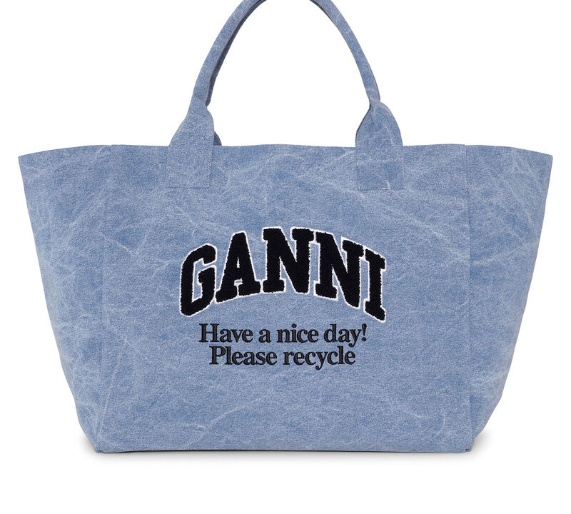 Blue Oversized Canvas Tote Bag, Recycled Cotton, in colour Light Blue Vintage - 1 - GANNI