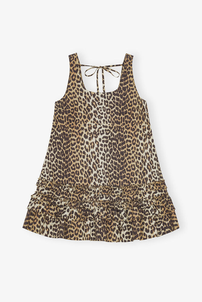 Leopard Cotton Poplin Mini Dress, Leopard