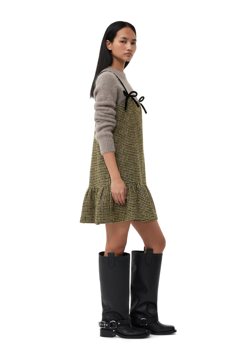 Checkered Woollen Mini klänning, Acryl, in colour Blazing Yellow - 3 - GANNI