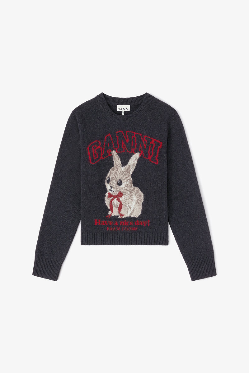 Graphic Wool Jumper, Wool, in colour Phantom - 1 - GANNI