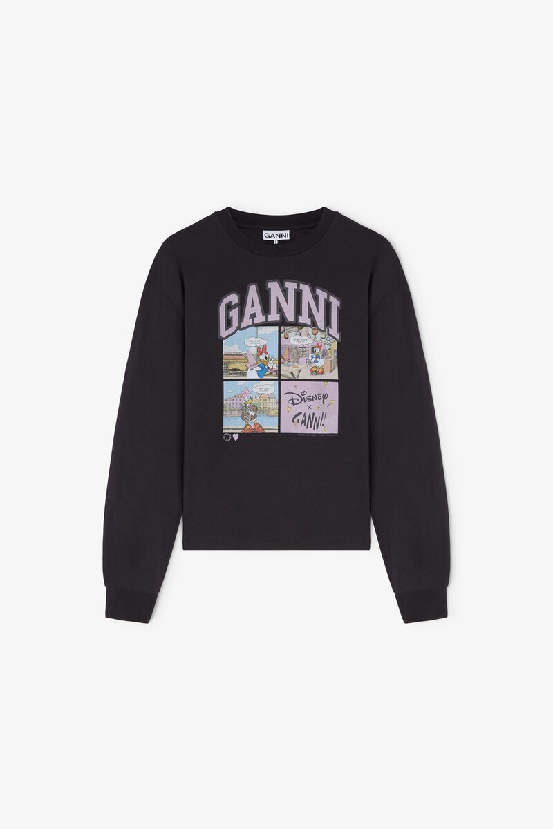 Daisy Duck Black Long-sleeve T-shirt, Recycled Polyamide, in colour Phantom - 1 - GANNI