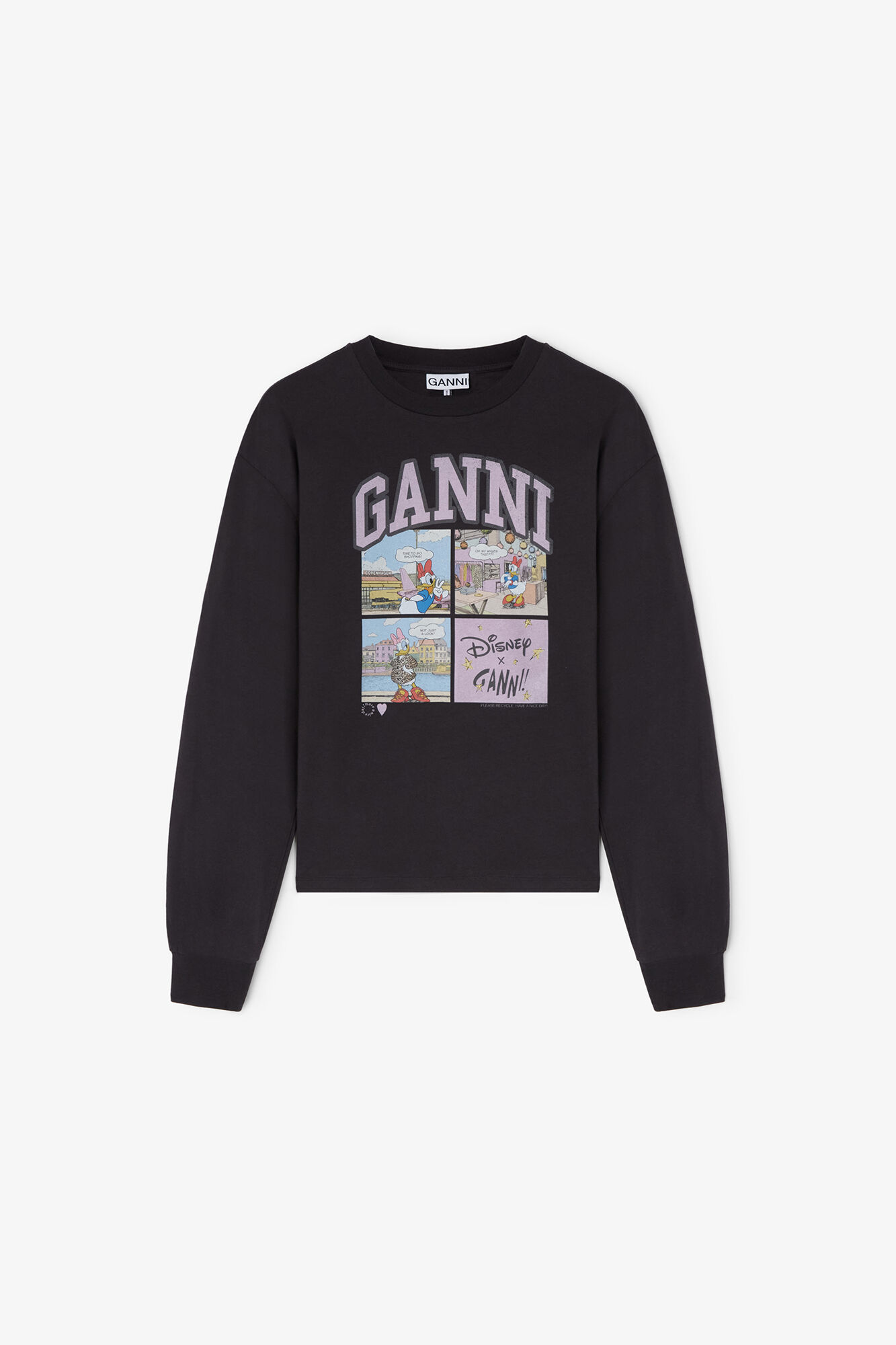 Daisy Duck Black Long-sleeve T-shirt, Recycled Polyamide, in colour Phantom - 1 - GANNI