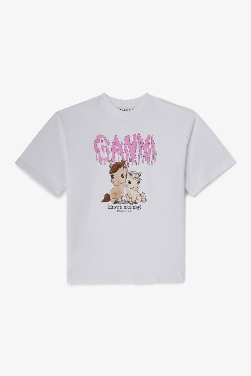 Graphic Cotton T-shirt, Organic Cotton, in colour Bright White - 1 - GANNI