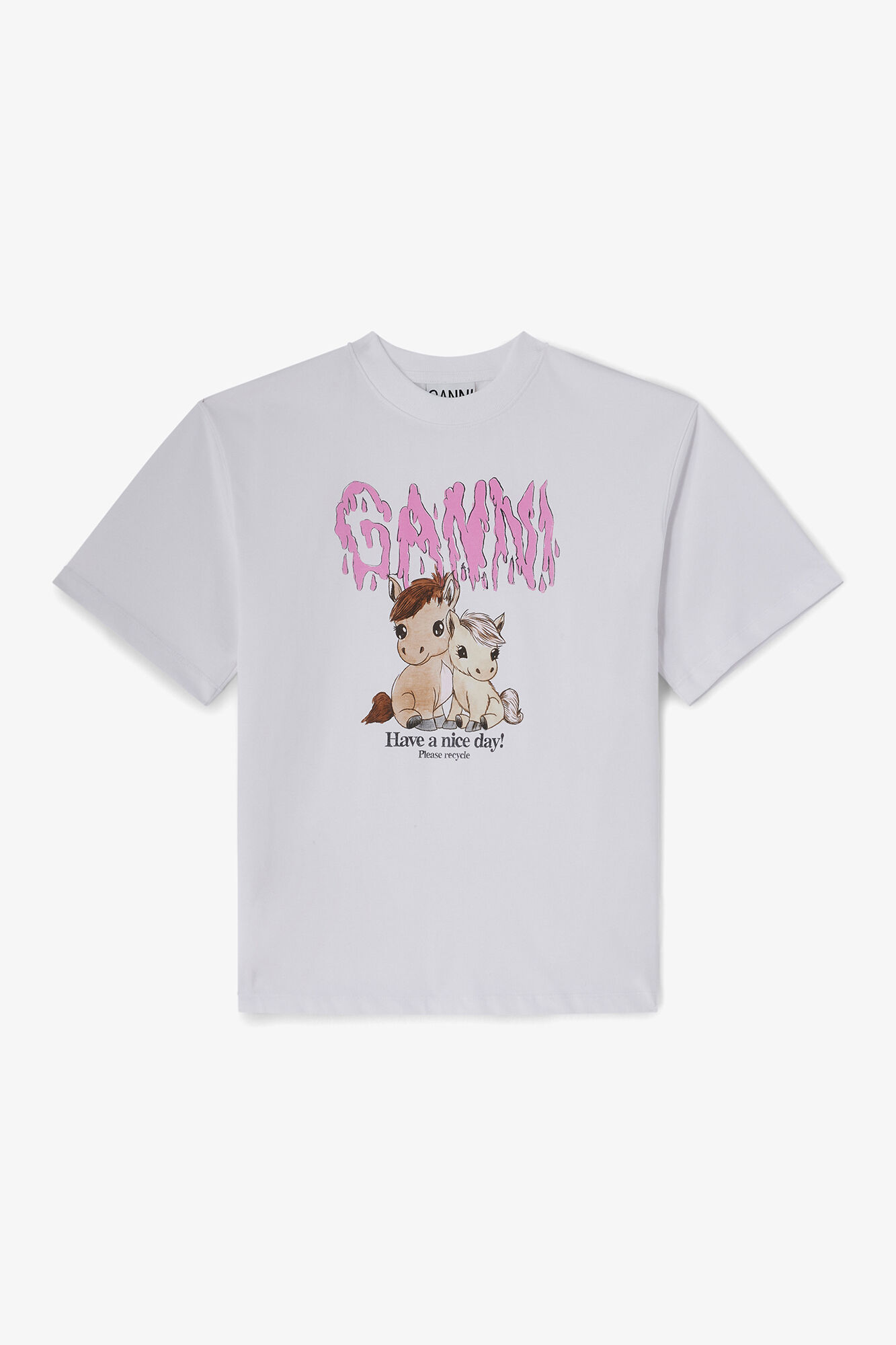 Graphic Cotton T-shirt, Organic Cotton, in colour Bright White - 1 - GANNI