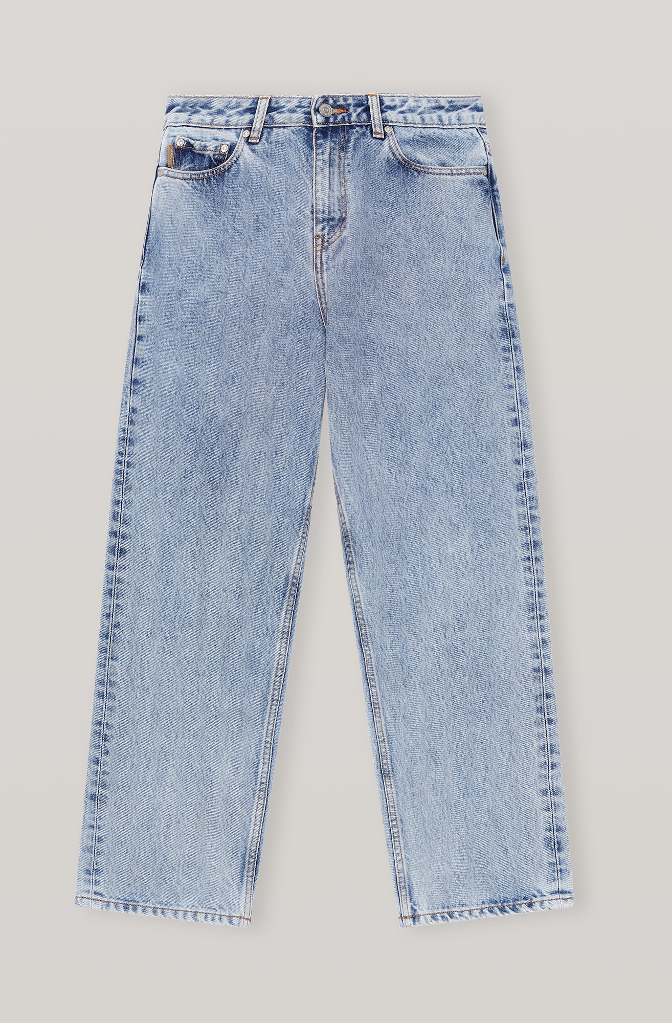 Classic Denim High-waisted Cropped Jeans, Cotton, in colour Washed Indigo - 1 - GANNI