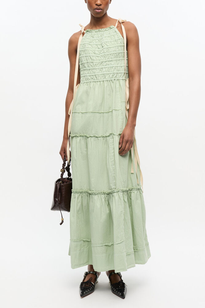 Light Green Smocked Tiered Dress, Frosty Green