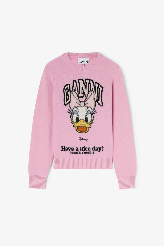 GANNI x Disney Daisy Duck Graphic Wool Jumper, Chalk Pink