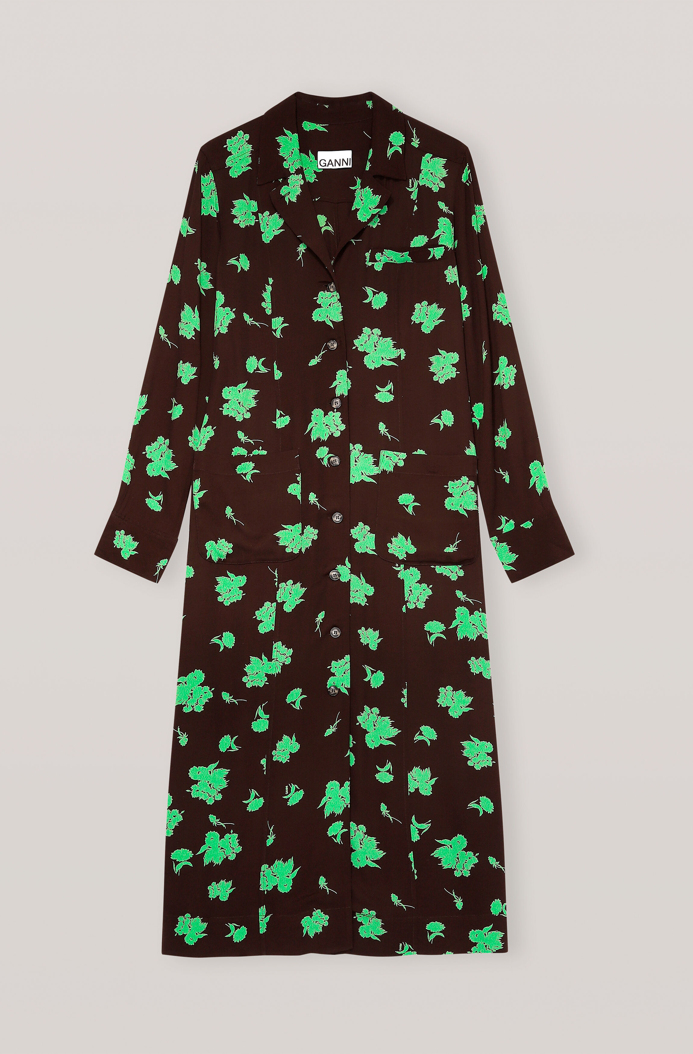 Ganni printed crepe shirt dress clearance