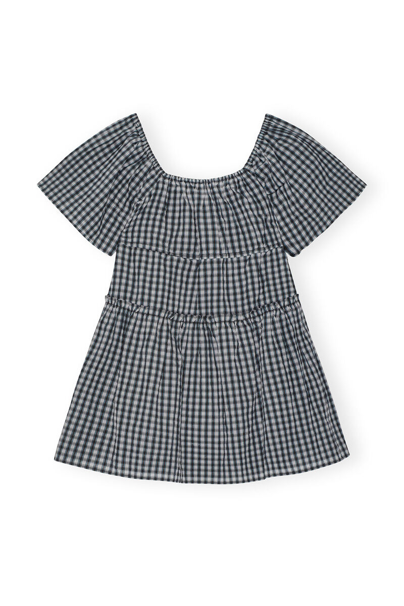 Seersucker Check Mini Layer Kleid, Elastane, in colour Egret - 2 - GANNI