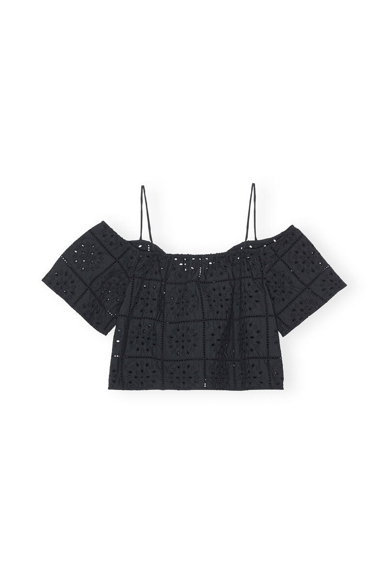 Broderie Anglaise Top, Cotton, in colour Black - 2 - GANNI