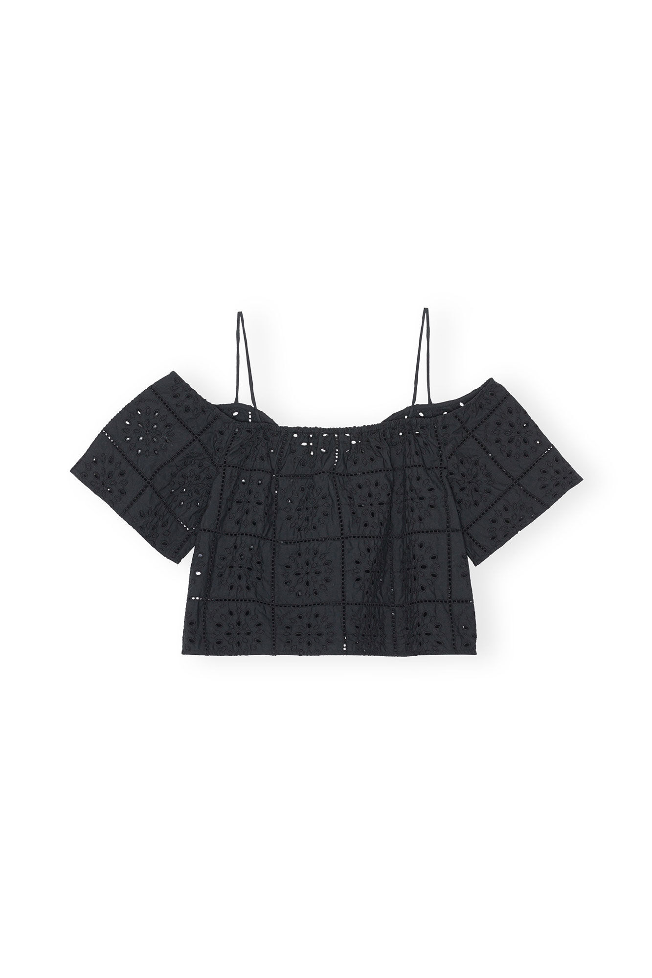 Broderie Anglaise Top, Cotton, in colour Black - 2 - GANNI